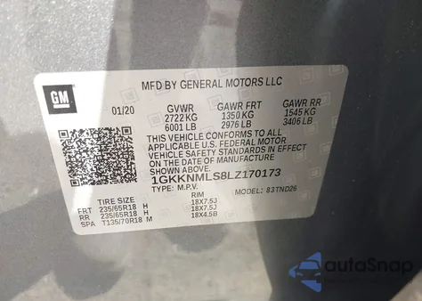 2020 GMC Acadia Fwd Slt z USA, uszkodzony, nr VIN 1GKKNMLS8LZ170173